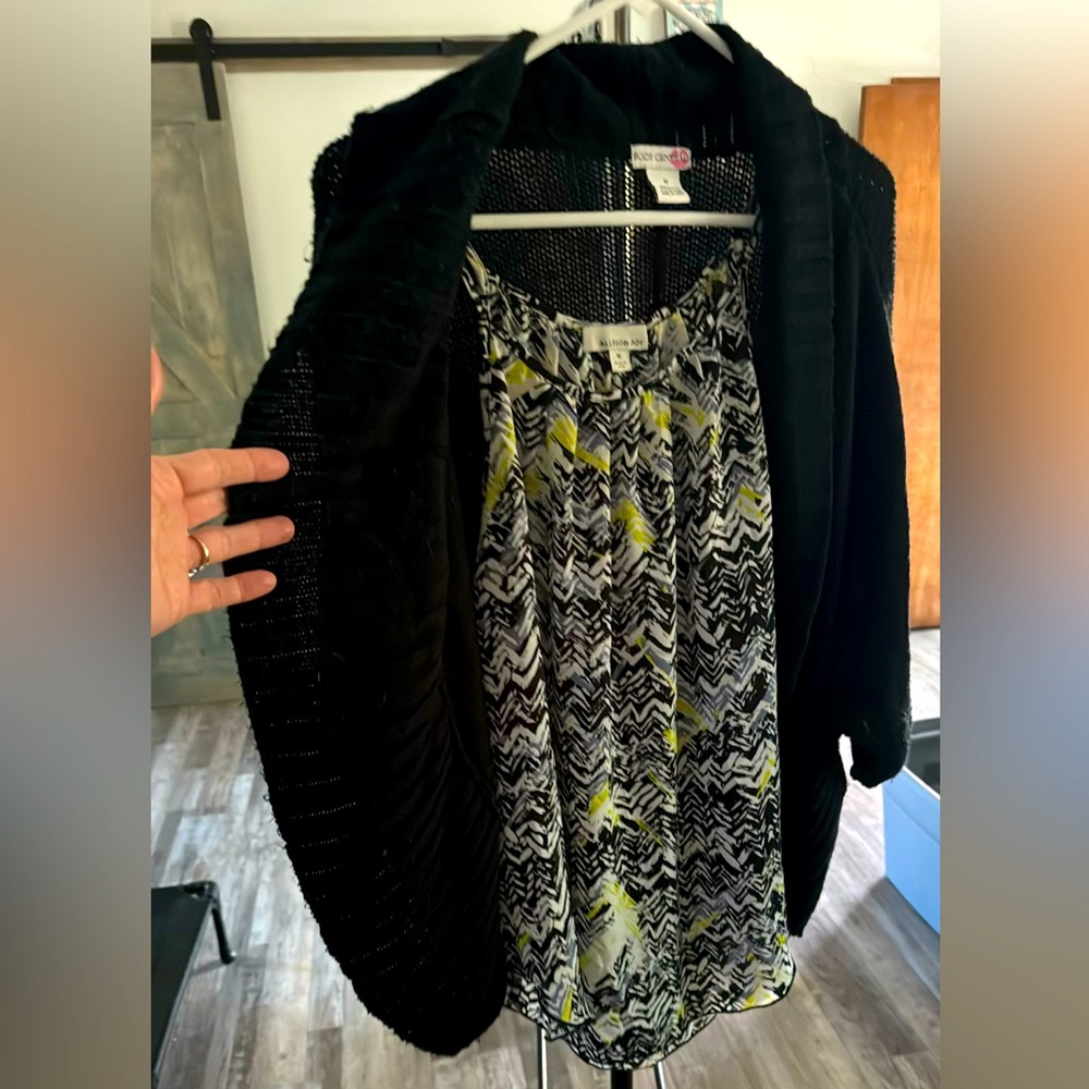Tank blouse with warm sweater cardigan. Selling together